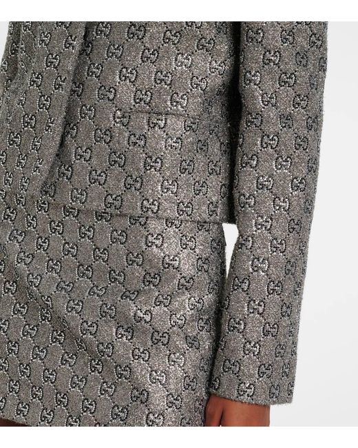 Blazer De Lame Con Gg Gucci de color Gray