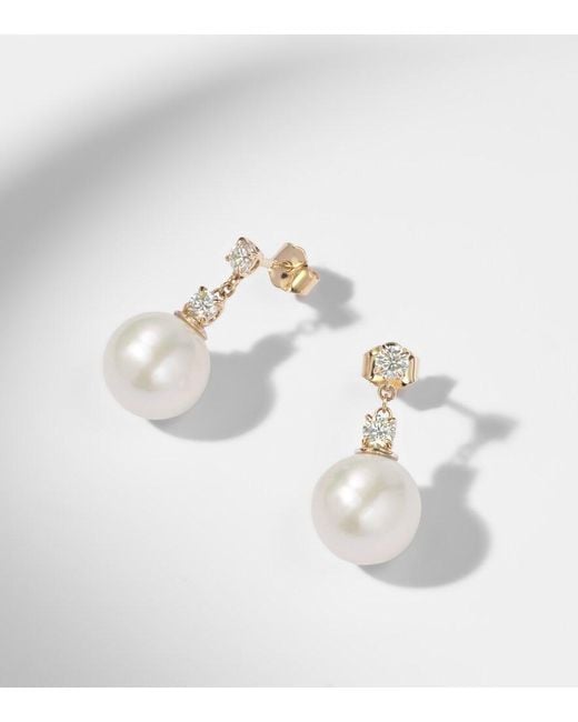 STONE AND STRAND White Essential 14Kt Drop Earrings With Pearls And Diamonds