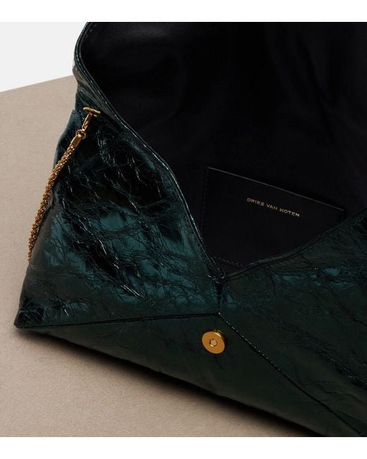 Dries Van Noten Green Medium Metallic Leather Clutch