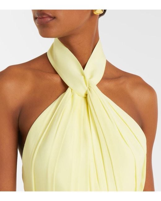 Elie Saab Yellow Halterneck Silk-Blend Midi Dress