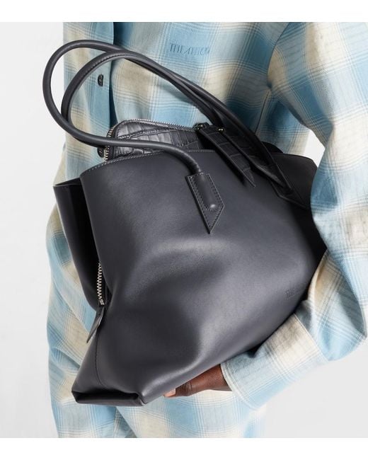 The Attico Black La Passeggiata Medium Leather Tote Bag