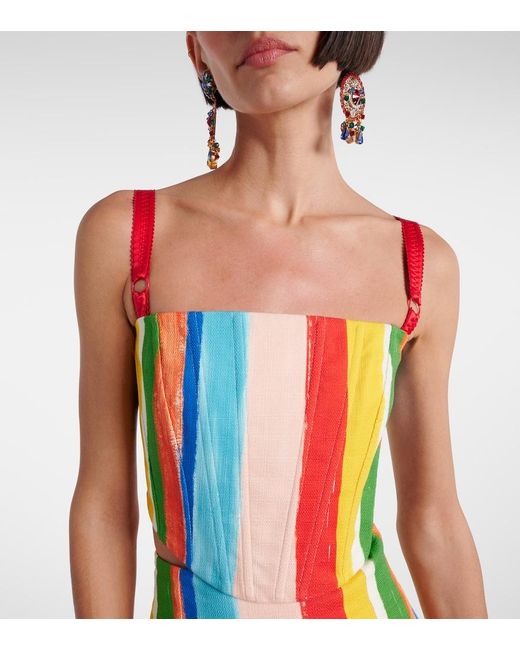 Dolce & Gabbana White Striped Cotton-Blend Tank Top