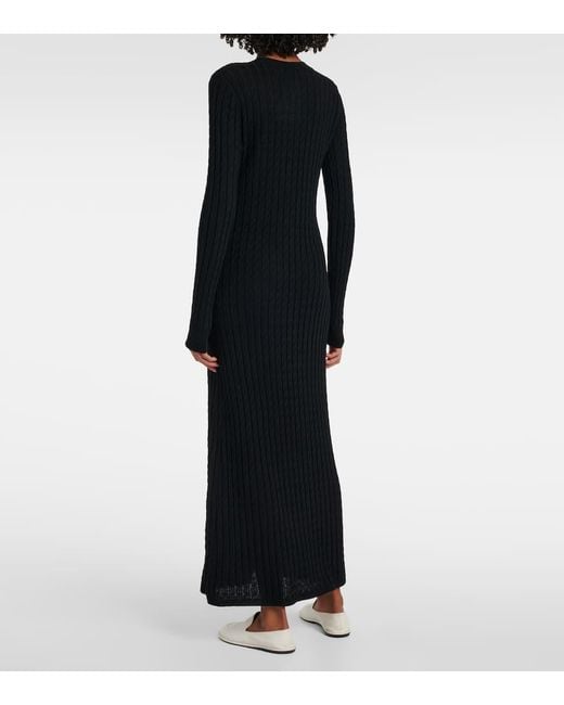 Totême  Black Cable-Knit Wool Maxi Dress