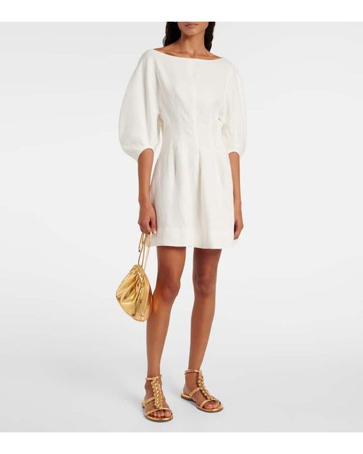 Faithfull The Brand White Puff-Sleeve Linen Minidress