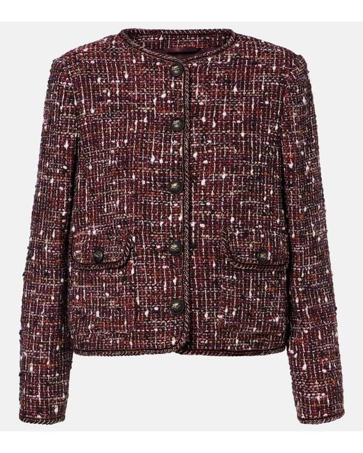Etro Purple Cropped Cotton-Blend Boucle Jacket