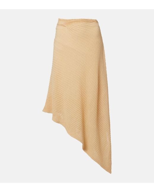 Victoria Beckham Natural Knitted Asymmetric Cotton-Blend Midi Skirt
