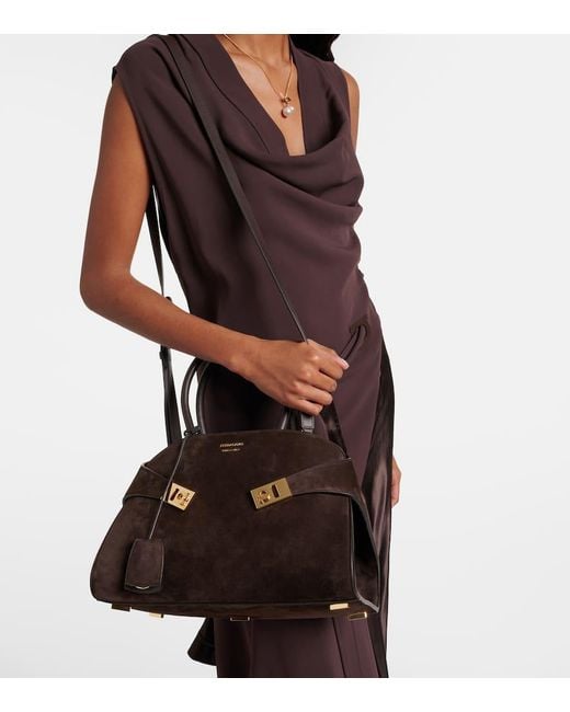 Ferragamo Black Hug Suede Tote Bag