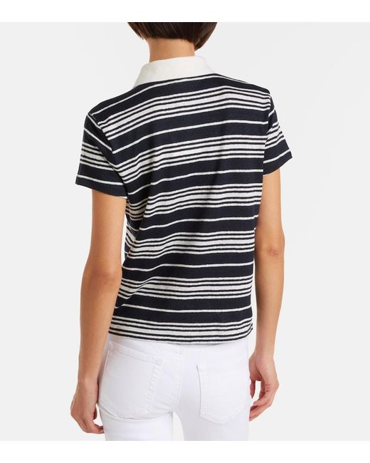 FRAME Blue Striped Linen-Blend Polo Shirt