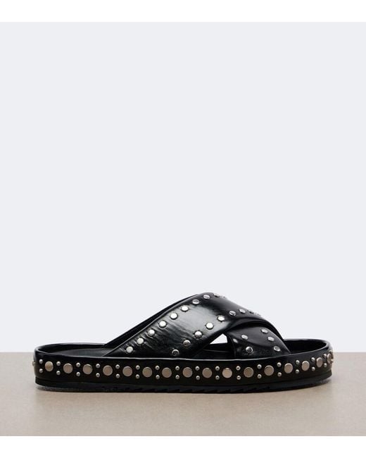 Fendi Black Studded Leather Slides