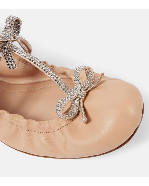 Rene Caovilla Pink Caterina Bow-Detail Leather Ballet Flats