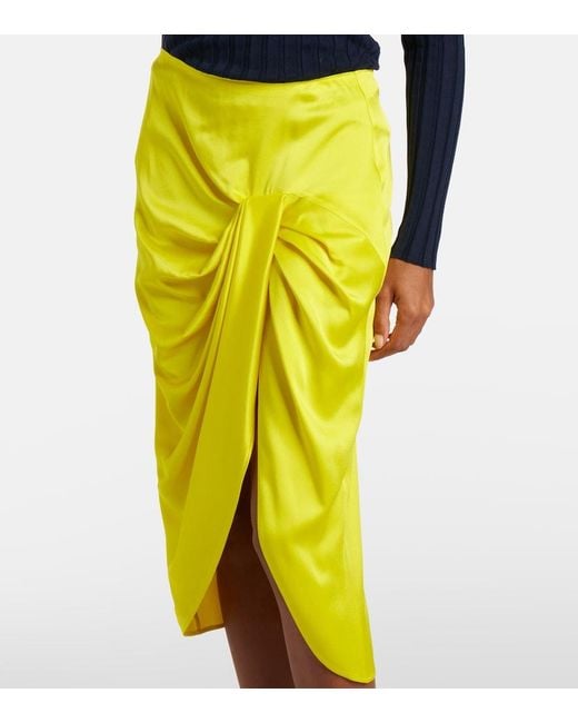 Stella McCartney Yellow Draped Satin Pencil Skirt