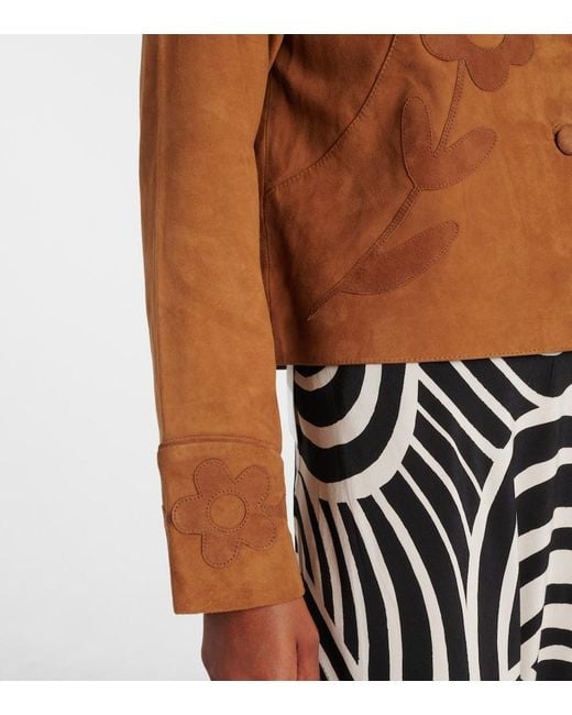 Rixo Brown Dionne Applique Suede Jacket