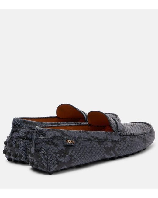 Tod's Gray Gommino Snake-Effect Leather Driving Shoes