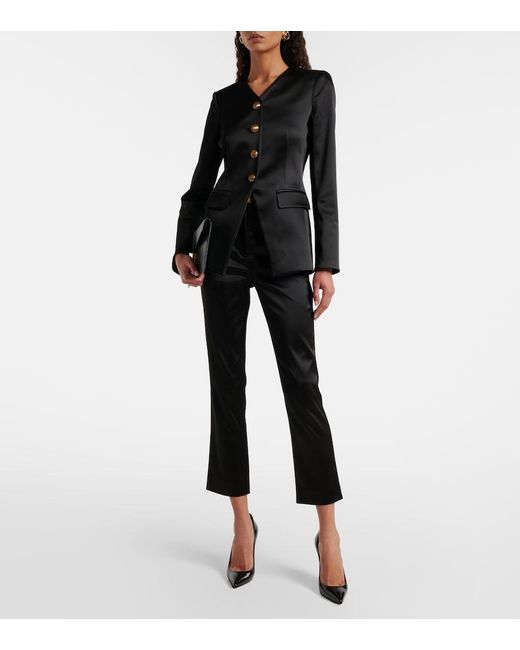 Veronica Beard Black Stila Cropped High-Rise Satin Slim Pants