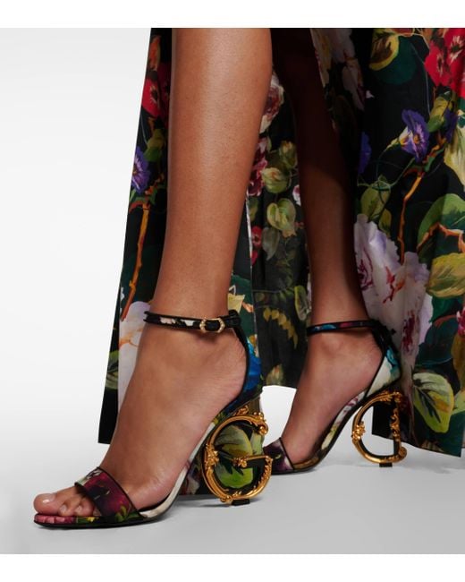 Dolce & Gabbana Blue Baroque Dg Floral Charmeuse Sandals