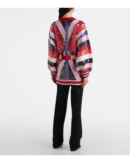 Cardigan A Righe Con Paillettes di Farm Rio in Red
