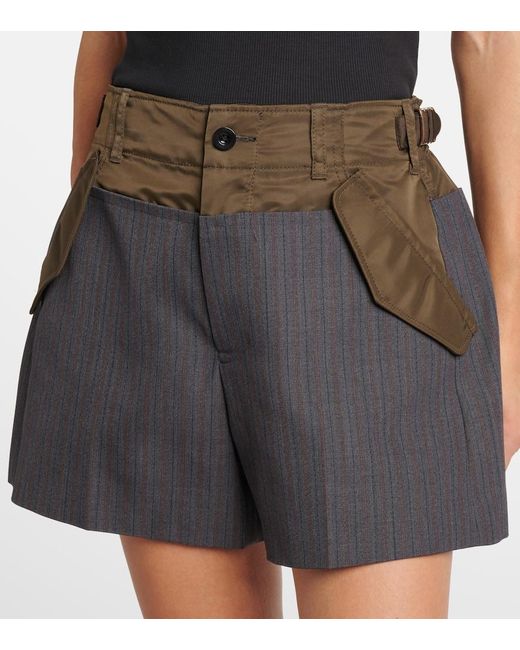 Sacai Gray Paneled Striped Shorts