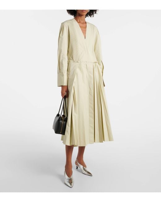 Jil Sander Natural Pleated Cotton Poplin Midi Dress