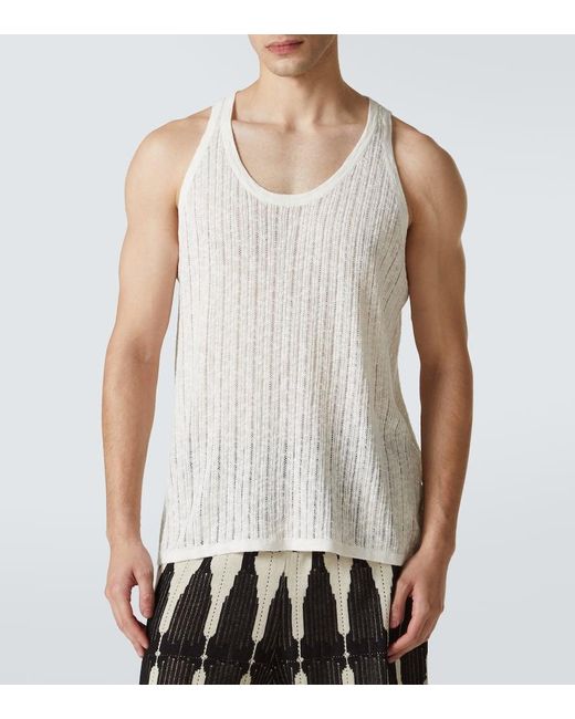 Tank Top De Algodon Y Lino Commas de hombre de color White