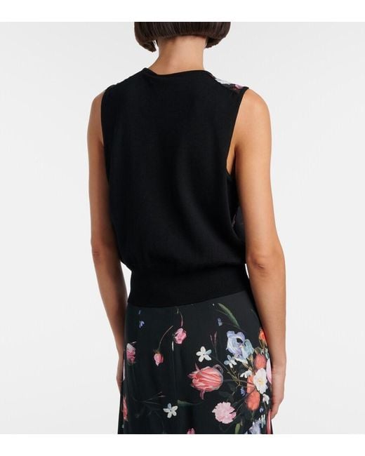 Erdem Black Floral Printed Wool Top