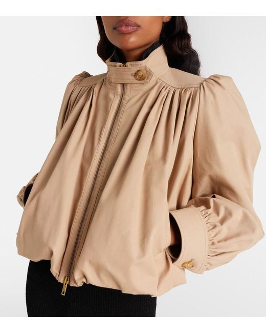 Chloé Natural Gathered Cropped Cotton Canvas Jacket