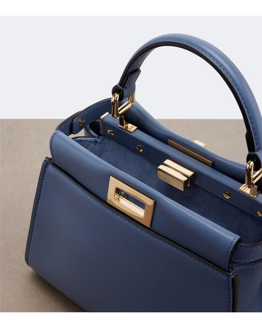 Fendi Blue Peekaboo Mini Leather Top-Handle Bag