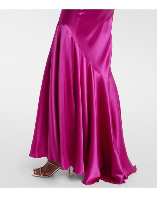 Nina Ricci Purple Open-Back Silk-Blend Satin Maxi Dress