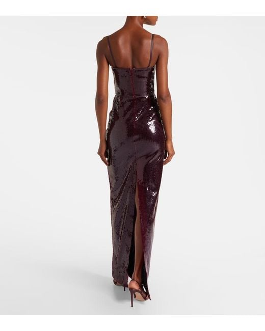 Abito Lungo Arricciato Con Pelle E Paillette di David Koma in Purple