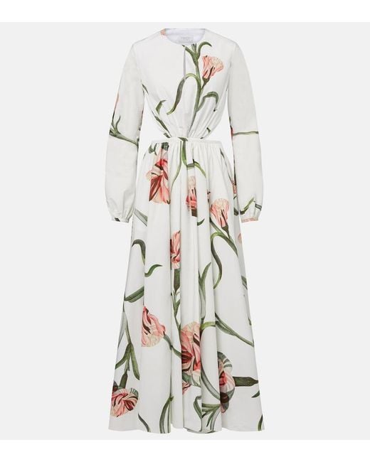 Giambattista Valli White Macro Carnation Cutout Poplin Maxi Dress