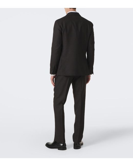 Lardini Black Checked Double-Breasted Virgin Wool Suit for men