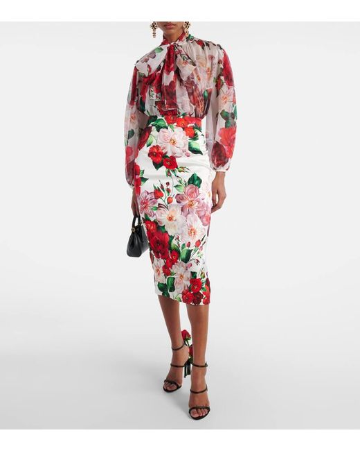 Blouse En Soie A Fleurs Dolce & Gabbana en coloris Red
