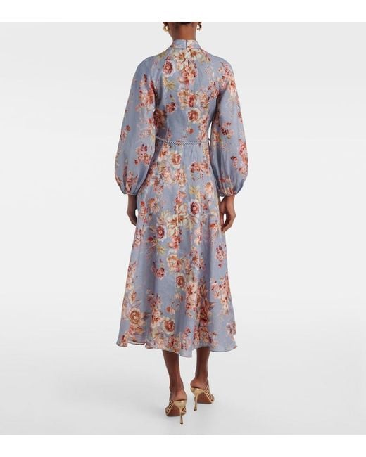 Zimmermann White Awaken Floral Linen Midi Dress