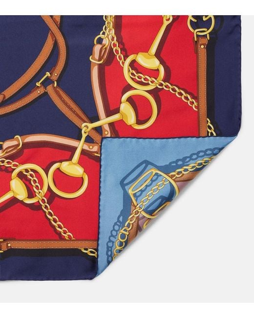 Gucci Red Printed Reversible Silk Twill Scarf