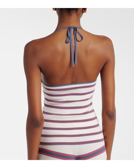 Faithfull The Brand Gray Citara Striped Halterneck Cotton-Blend Top