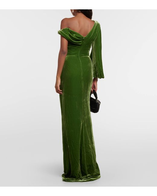 Costarellos Green Rubinia Silk-blend Velvet Gown