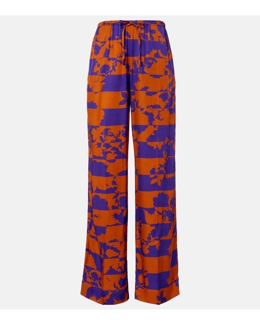 Dries Van Noten Red Printed Wide-Leg Pants