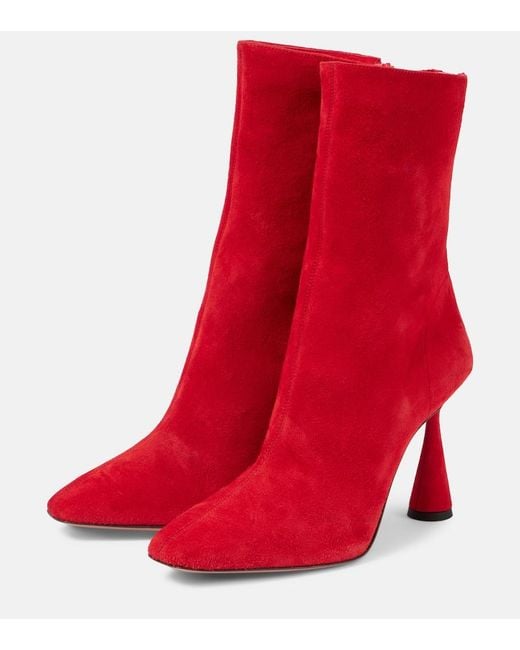 Aquazzura Red Amore 95 Suede Ankle Boots