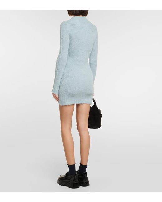 AMI Blue Turtleneck Wool-blend Minidress