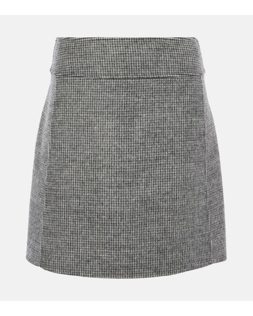 Max Mara Gray Stone Houndstooth Wool And Mohair-blend Miniskirt