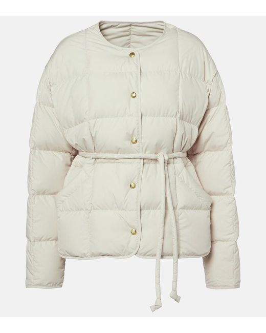 Moncler Natural Belted Leather-Trimmed Down Jacket