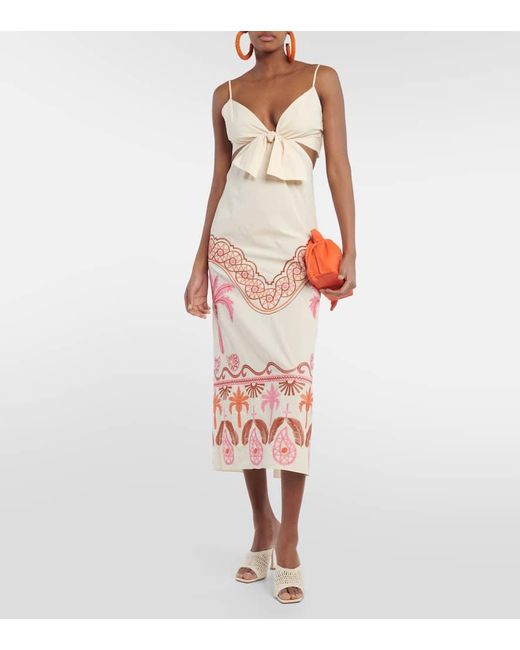 Johanna Ortiz White Embroidered Printed Cotton-blend Midi Dress