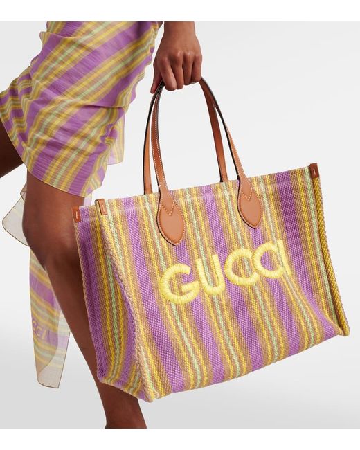 Gucci Pink Striped Leather-trimmed Tote Bag