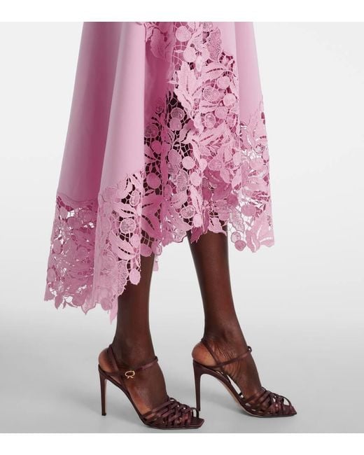 Oscar de la Renta Pink Wool-Blend And Lace Cocktail Dress