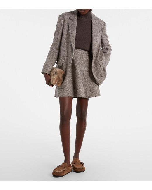 Brunello Cucinelli Brown Slippers Monili Aus Veloursleder Mit Shearling
