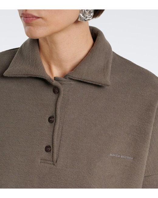 Magda Butrym Green Cotton-Blend Fleece Polo Sweater