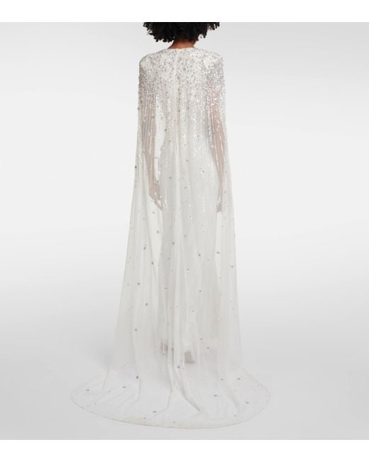 Jenny Packham White Bridal Sweet Wonder Sequined Caped Gown