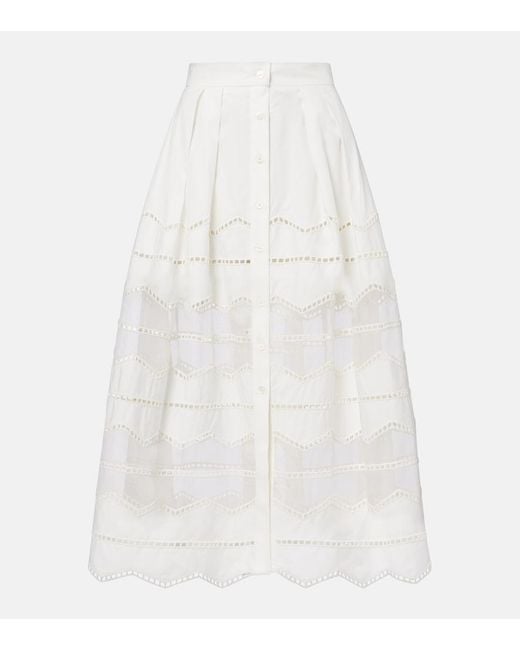 Elie Saab White Organza-Trimmed Cotton Midi Skirt