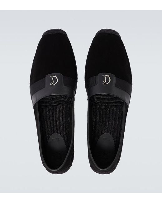 Christian Louboutin Black Alfarica Logo-Embellished Leather And Grosgrain-Trimmed Suede Espadrilles for men