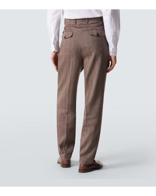 Brunello Cucinelli Brown Herringbone Linen And Wool Suit for men
