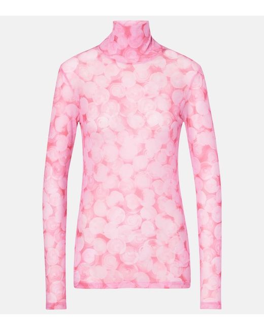 Dries Van Noten Pink Printed High-Neck Jersey Top